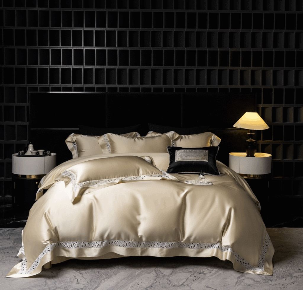 Πολυτελές σετ σεντόνια από silk brocade και Αυστραλιανό βαμβάκι μεταξένιες ίνες σε βαμβακερό μπροκάρ. κρεβάτι διπλό και υπέρδιπλο. μεταξένια υφή