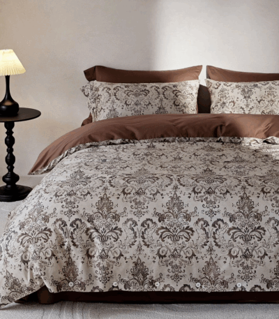 Παπλωματοθήκη Βαμβακοσατέν Σετ 4 Τεμ. με Κατωσέντονο & 2 Μαξιλαροθήκες Damask Essence – Υπέρδιπλο 220×240 εκ.