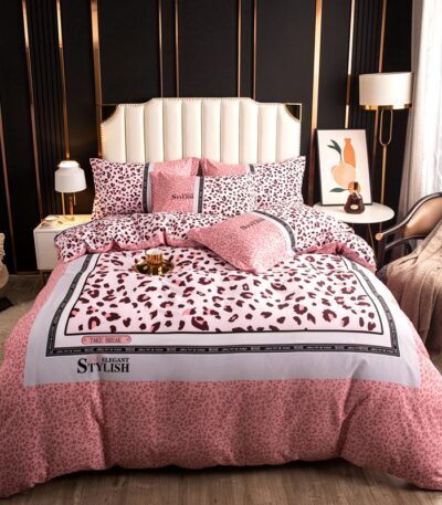 Παπλωματοθήκη Φανελένια Σετ 4 Τεμ. με Κατωσέντονο & 2 Μαξιλαροθήκες Leopink – Υπέρδιπλο 220×240 εκ.