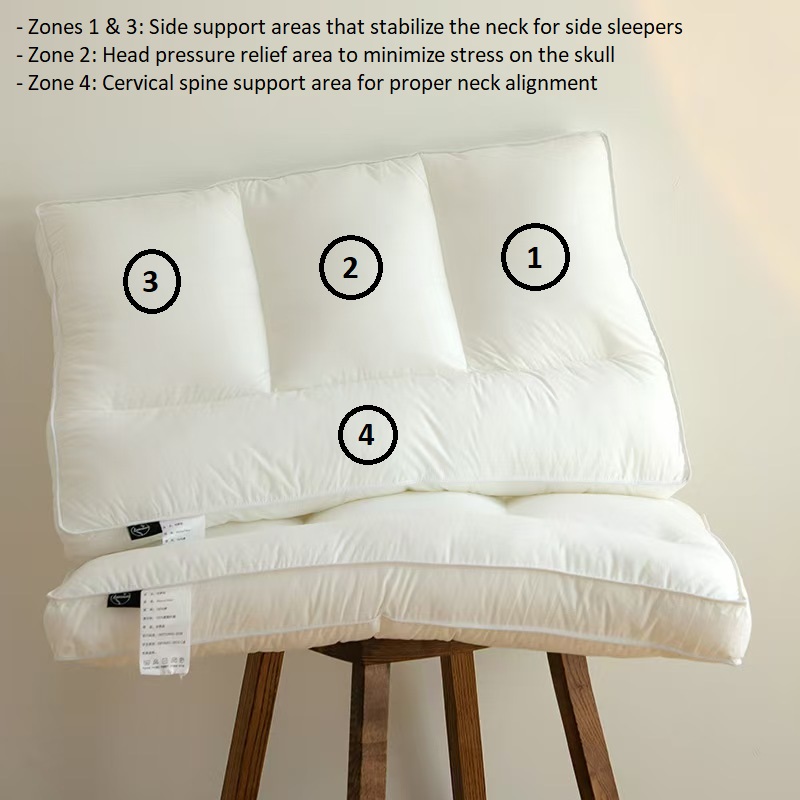 Ανατομικό Μαξιλάρι Αυχένα Τεσσάρων Ζωνών Από 100% Βαμβάκι Και Υποαλλεργικό Γέμισμα