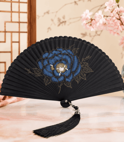 1. Βεντάλια Bamboo Μαύρη Floral