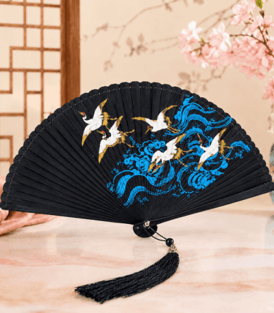 1. Βεντάλια Bamboo Μαύρη Swan