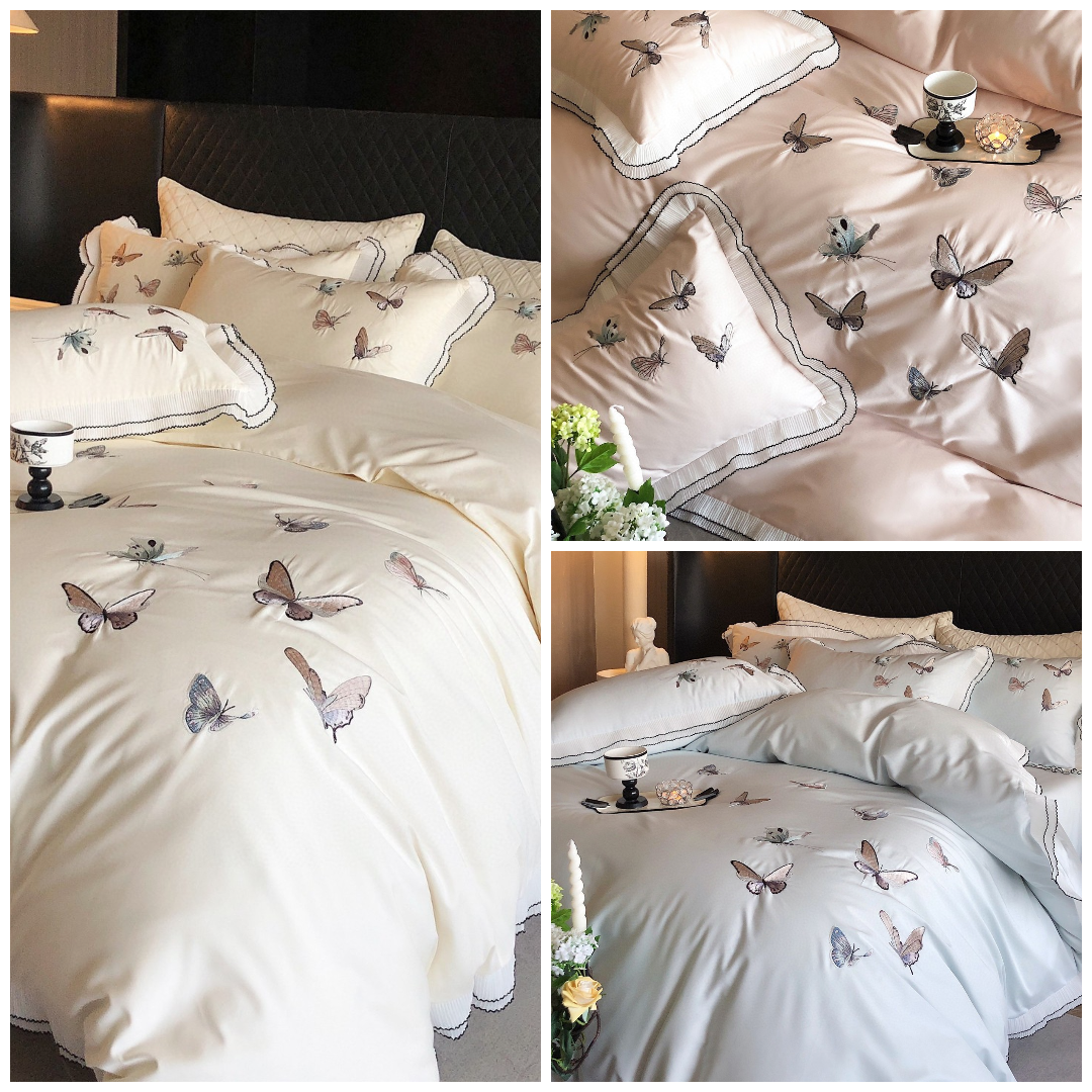 Πολυτελές Σετ Κλινοσκεπασμάτων Dancing Butterfly Με Κέντημα Από 100% Αυστραλιανό Βαμβάκι