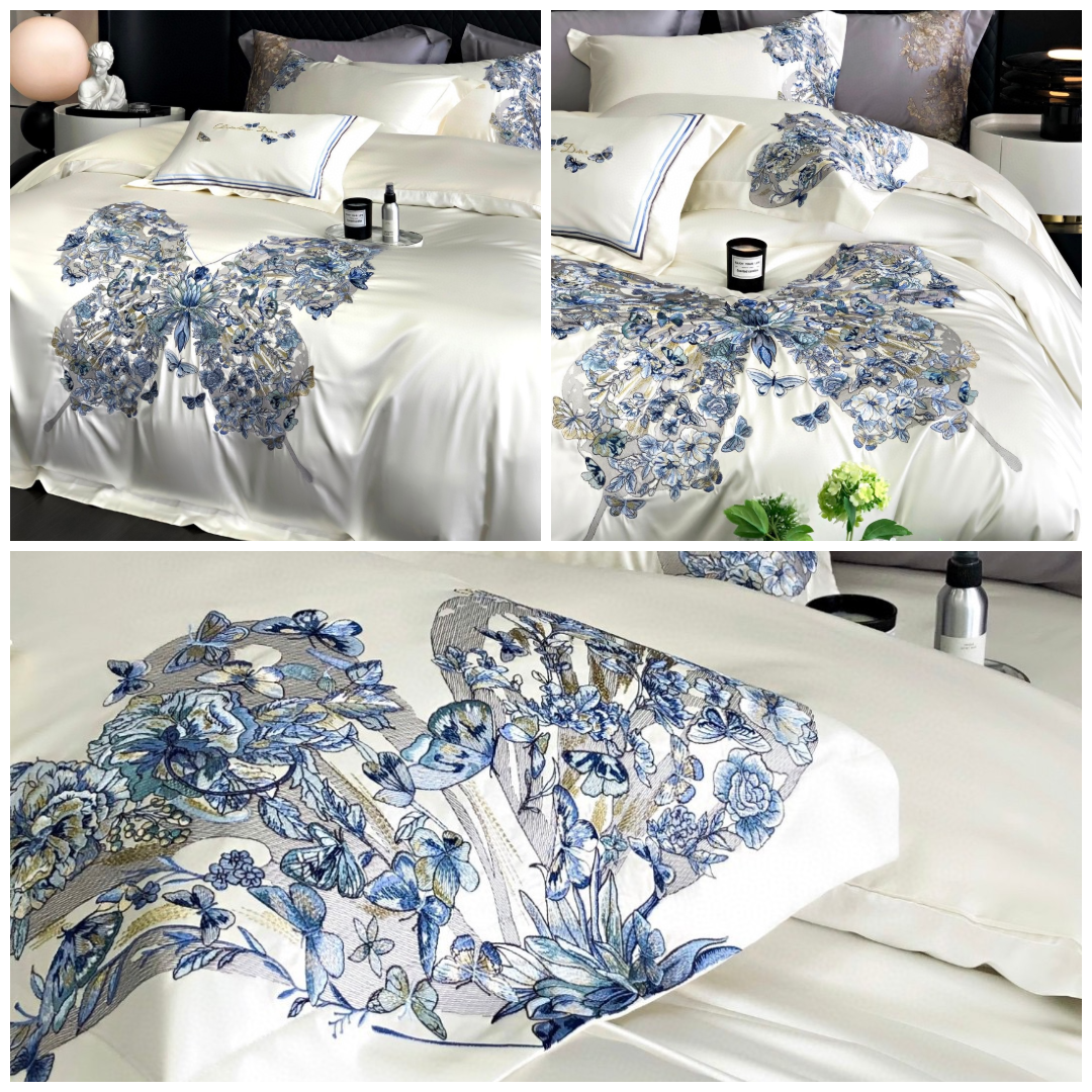 Δώρο Γάμου. Νυφικό κρεβάτι. Πολυτελές σετ Κλινοσκεπασμάτων με κέντηση πεταλούδας απο 100% βαμβάκι Αυστραλίας μακριάς ίνας λευκό χρώμα (5)