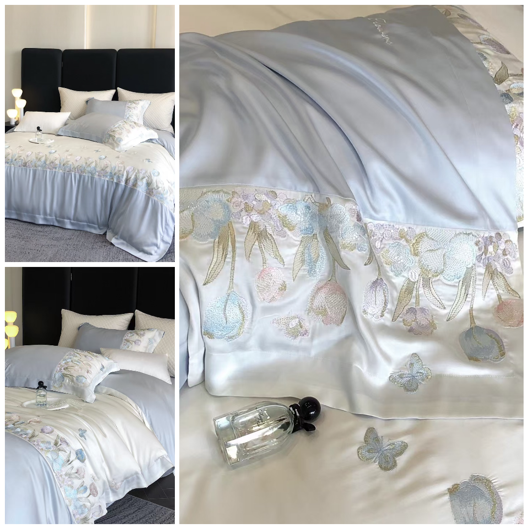 Πολυτελές Σετ Κλινοσκεπασμάτων Luna Bloom Με Κέντημα Από 100% Αυστραλιανό Βαμβάκι και κεντήματα. Σετ Κλινοσκεπασμάτων Luna Bloom με Κεντημένα Λουλούδια & Πεταλούδες